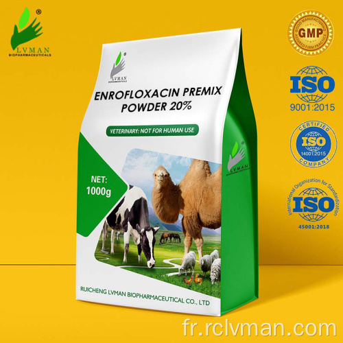 50/100 / 200G Enrofloxacine Premime Powder 20% pour une utilisation animale